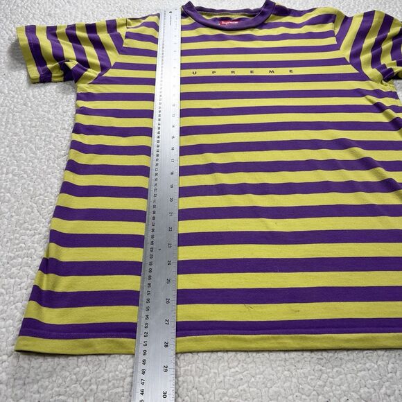 Supreme Striped T Shirt Men’s M Purple Yellow Minimal Logo Streetwear - Picture 10 of 10